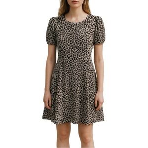 Bella Birdie animal print mini dress, S short-sleeves button front flared skirt